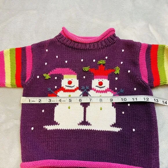 Mulberry Bush Snowmen Holiday Sweater Girls 2T Hand Loomed Christmas Mulberri - Picture 5 of 6